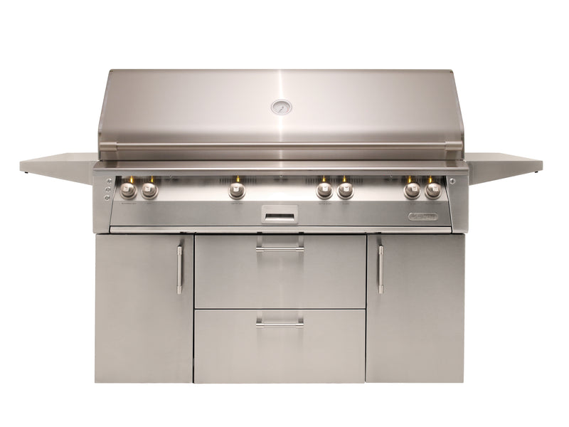 Alfresco ALXE 56-Inch Freestanding Gas Grill with Sear Zone — 56 BFG Cart Front Closed
