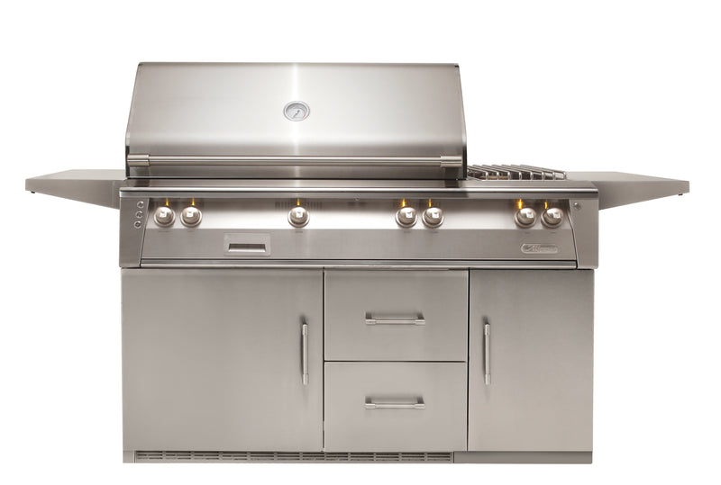 Alfresco ALXE 56-Inch Refrigerated Cart Gas Grill & Side Burners — 56 Deluxe Refrigerated Cart Front View Closed