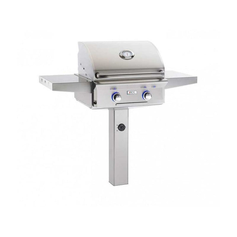 American Outdoor Grill 24" L-Series 2-Burner Natural Gas Grill on In-Ground Post with Rotisserie & Back Burner