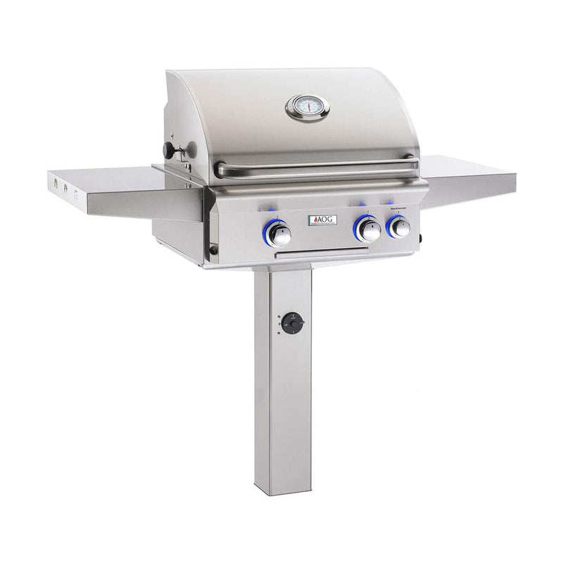 American Outdoor Grill 24" L-Series 2-Burner Natural Gas Grill on In-Ground Post with Rotisserie & Back Burner