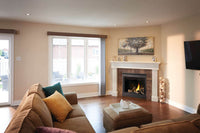 Napoleon Ascent 36 gas fireplace lifestyle shot in living room with mantel