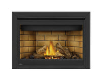 Napoleon Ascent 46 gas fireplace product shot with logs, sandstone panels and 3-inch premium trim