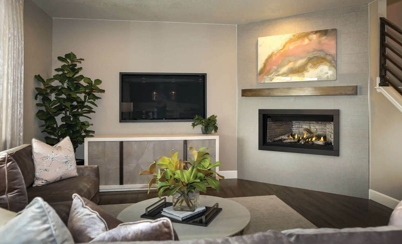 Napoleon Ascent Linear 42 gas fireplace lifestyle shot in living room