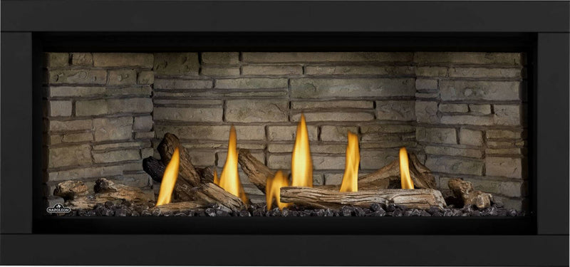 Napoleon Ascent Linear Premium 46 direct vent gas fireplace product shot with driftwood log kit