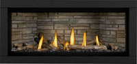 Napoleon Ascent Linear Premium 46 direct vent gas fireplace product shot with driftwood log kit