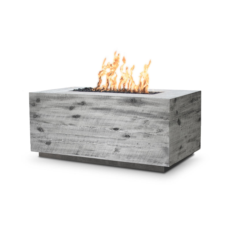 120" Rectangular Catalina Fire Pit – Wood Grain GFRC Concrete, Oak, 110V Plug & Play, Natural Gas