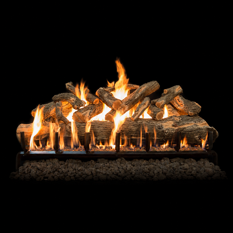 Grand Canyon 60-inch Jumbo Weathered Oak Vented Gas Log Set with realistic oversized logs and dynamic flame display