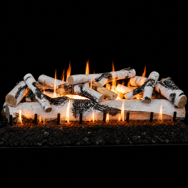 48" Quaking Aspen outdoor gas log set with realistic weathered oak logs and stainless steel burners