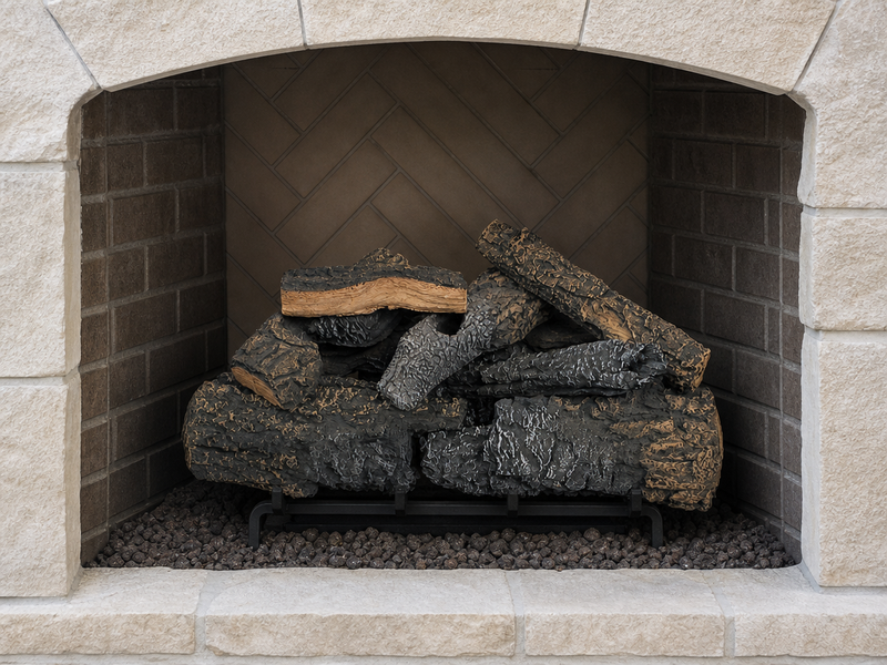 24" Cross Timbers Vented Gas Log Set | Hargrove — installed in masonry fireplace