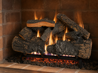 24" Cross Timbers Vented Gas Log Set | Hargrove — 3/4 angle view with flame