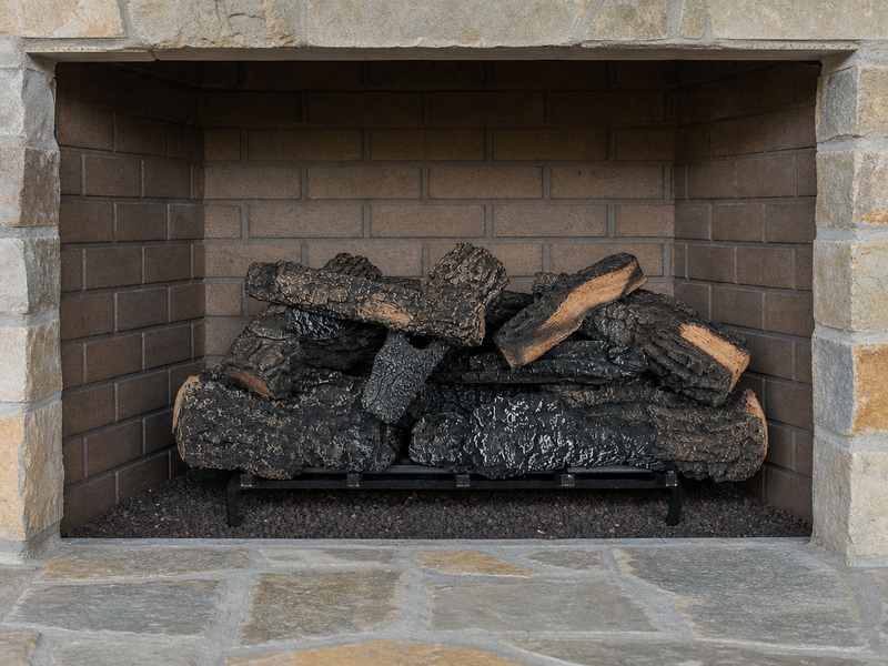 30" Cross Timbers Vented Gas Log Set | Hargrove — installed in masonry fireplace