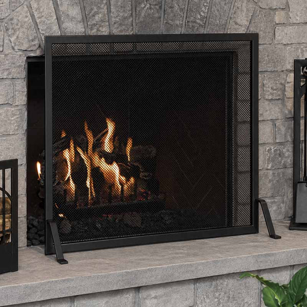 Carolina free standing fireplace screen with 7-gauge steel frame, single panel design, and customizable finishes