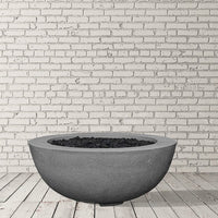 Moderno VIII round concrete fire pit table by Prism Hardscapes with customizable fire glass options and premium durable construction