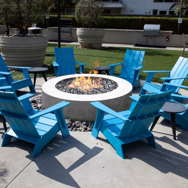 Rotondo 80 80-inch round concrete fire pit table with propane gas flame by Prism Hardscapes