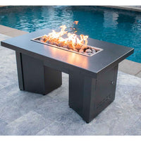 Alameda Rectangle powder coat steel fire pit table with customizable colors and fire glass options on outdoor patio