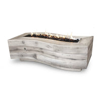 Big Sur Fire Pit table in wood grain finish with glass-fiber concrete and lava rock burning display