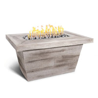 48" Carson Fire Pit Table with wood grain finish and lava rock burning area for outdoor patios