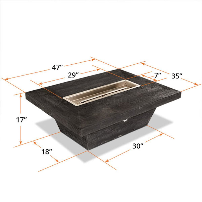 Carson - Low Profile 48" Rectangle Wood Grain Fire Pit Table | TOP — view 4