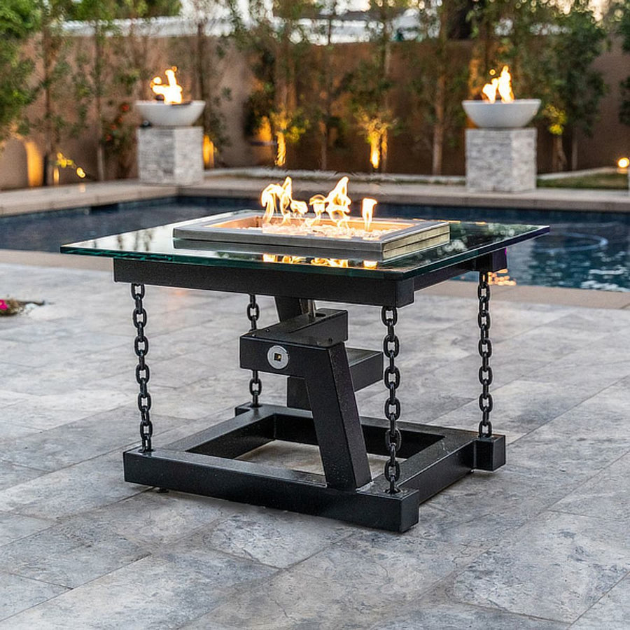 Newton Rectangle Copper Fire Pit Table
