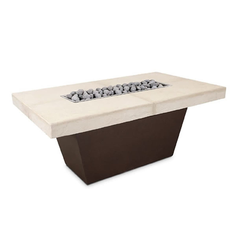 Tacoma Slate 48-inch rectangular concrete fire pit table with slate top and galvanized steel base outdoors