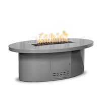 Vallejo rectangle powder coat steel fire pit table with lava rock burning display outdoors