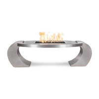 Vernon Oval stainless steel outdoor fire pit table with lava rock and fire glass options
