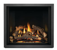 Napoleon Elevation X 36 direct vent gas fireplace product shot with oak logs and charcoal trim