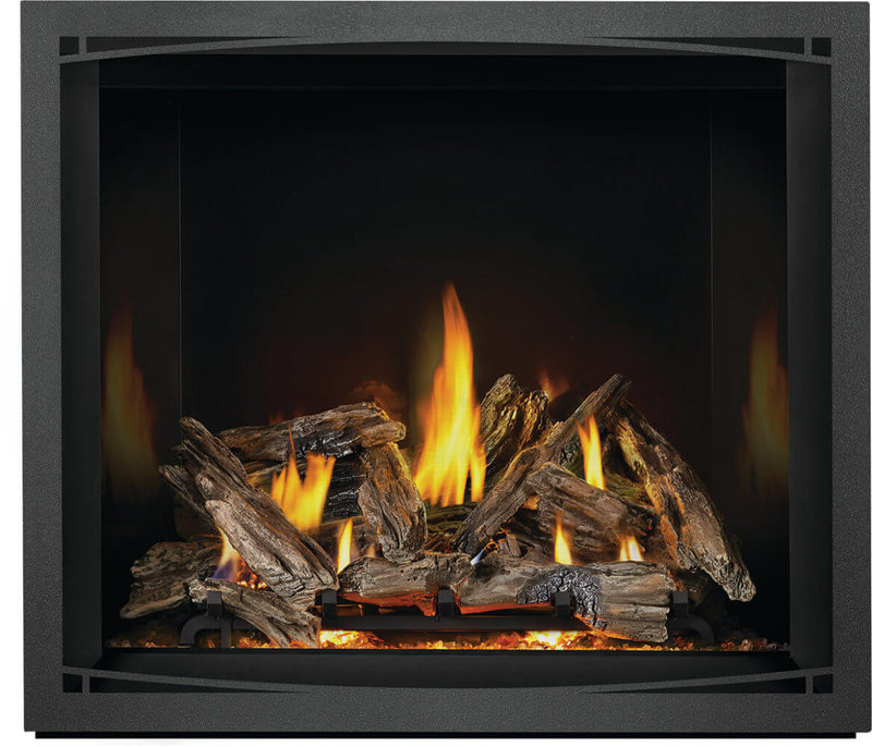Napoleon Elevation X 42 direct vent gas fireplace product shot with Zen front and driftwood logs