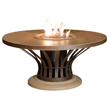 Fiesta Firetable modern gas fire table with bronze metal base and GFRC tabletop outdoors
