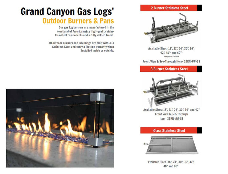 Grand Canyon 96" H-Style Linear Glass Burner System - Stainless Steel (Natural Gas)