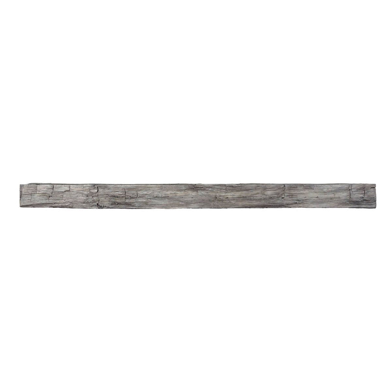Hayloft Non-Combustible concrete mantel shelf in weathered grey with rustic barnwood design and hand-painted finish
