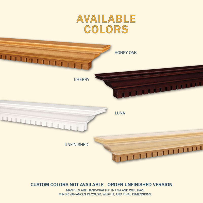 Federal wood mantel — manufacturer finish reference chart (other finishes shown)