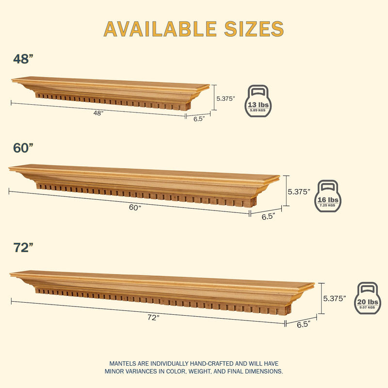 Federal wood mantel — manufacturer size diagram