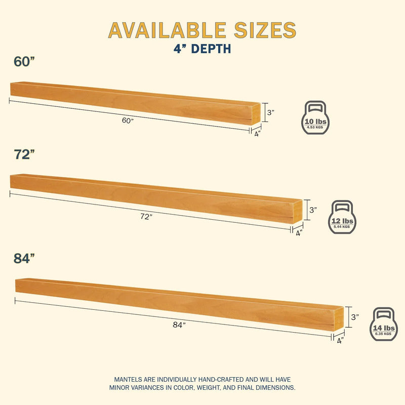 Horizon wood mantel — manufacturer size diagram