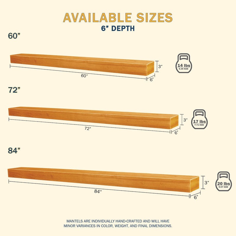 Horizon wood mantel — manufacturer size diagram