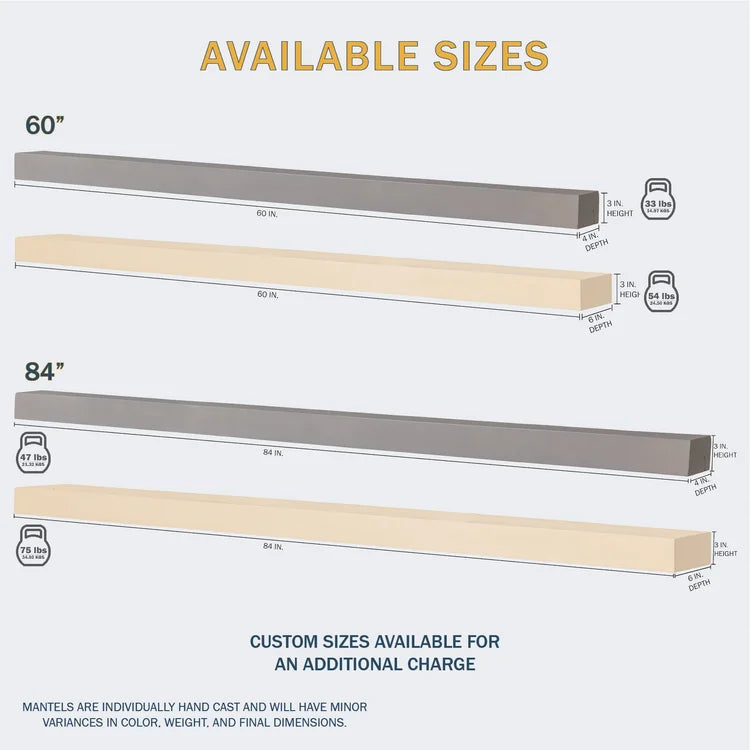 Horizon Concrete Mantel Non-Combustible Mantel Shelf - Mystic Grey Finish