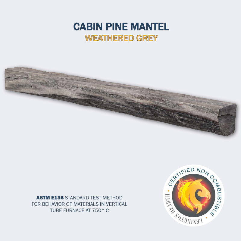 Cabin Pine Non-Combustible Concrete Mantel Shelf Weathered Grey Finish