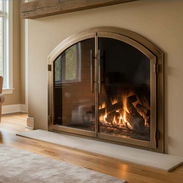 Arched fireplace doors — Legend Plain Arch Steel Fireplace Glass Doors Custom Made | Masonry