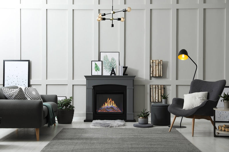 Modern Flames Orion Traditional 36" electric firebox framed in a family room fireplace