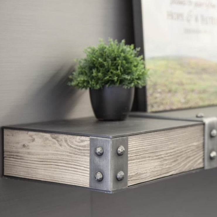 Fully Customizable Floating Shelves Transitional Wood+Metal in 25+ Finishes and Any Size