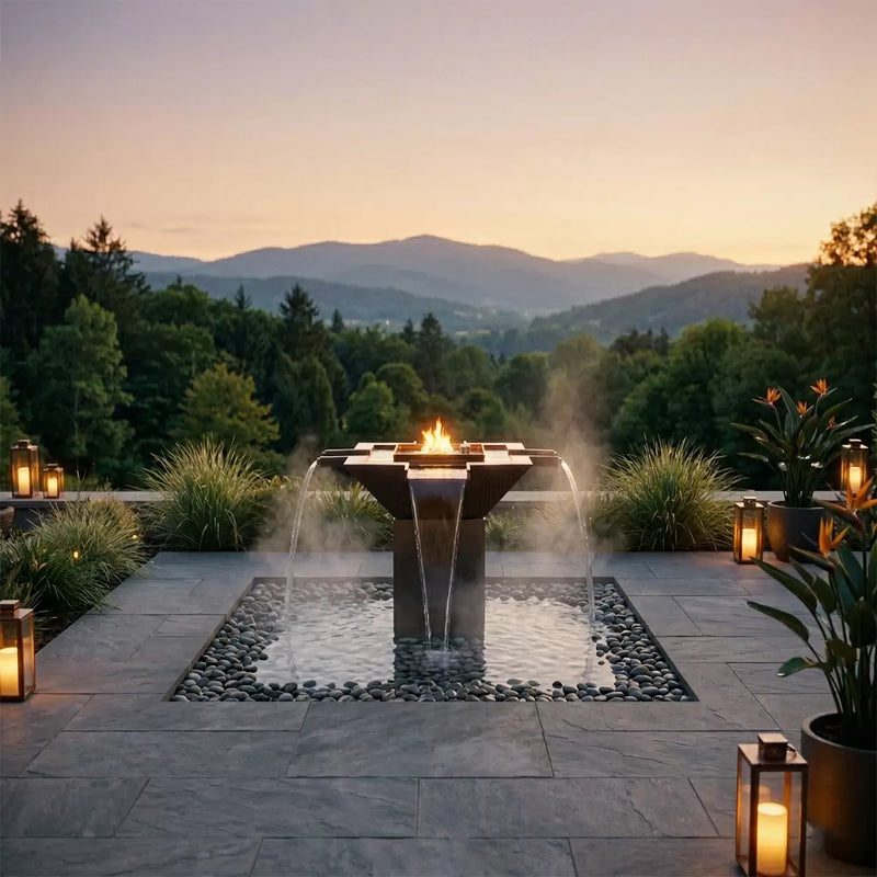 60" Olympian Square 4-Way Spill Hammered Copper Fire & Water Fountain – Low Voltage Electronic Ignition
