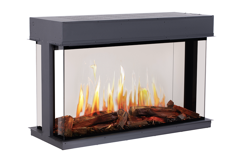 Modern Flames Nova Clear 48-inch see-through electric fireplace with transparent film and virtual flames visible from both sides