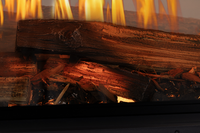 Close-up of the Nova Clear split-wood log set and ember bed