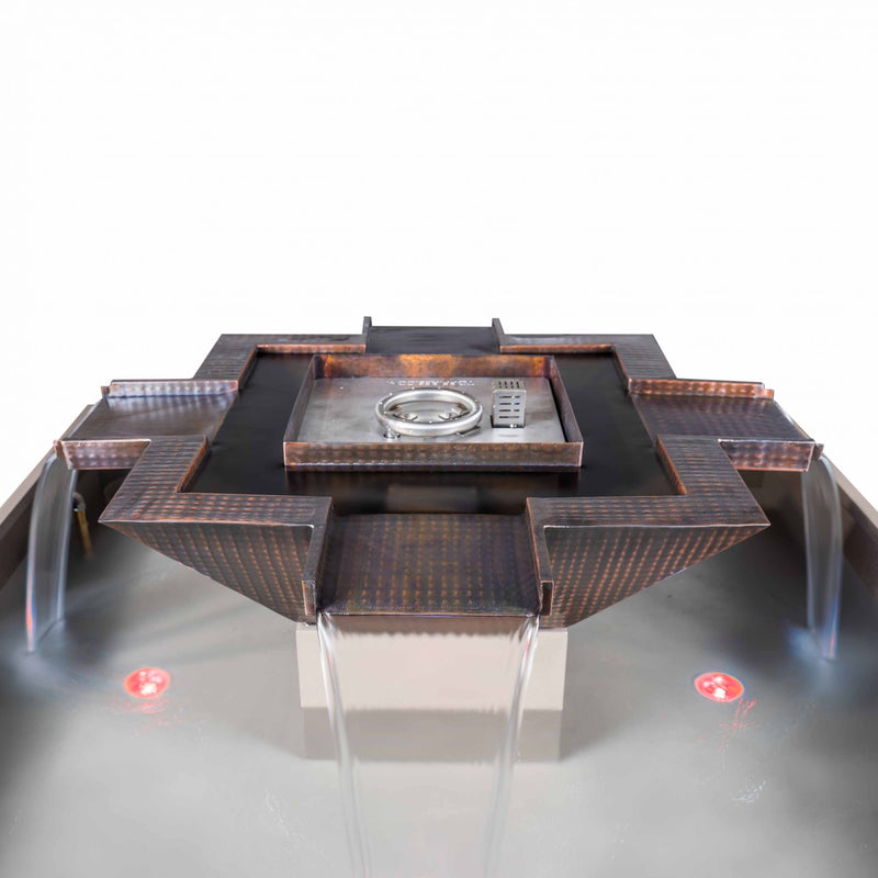 60" Olympian Square 4-Way Spill Hammered Copper Fire & Water Fountain – Low Voltage Electronic Ignition