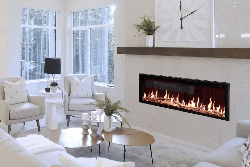Modern Flames OR76-SLIM 76-inch three-sided built-in electric fireplace with HELIOVISION flame technology and WiFi control