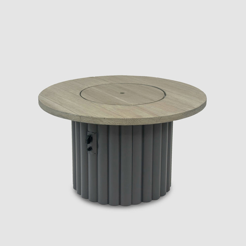 Reverie 42-inch, Smokey Oak top / Charcoal Grey base — included burner cover in place