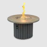 Reverie 42-inch, Smokey Oak top / Charcoal Grey base — burner lit