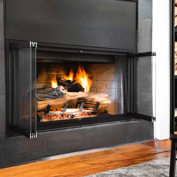 Rainbow 35 3/4 W x 22 1/4 H bifold window with matte black frame and modern handle inside fit