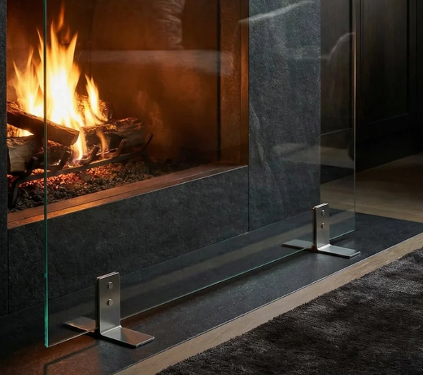 Glass Screen Exact Size [58" x 39"]  / Feet 2" Back x 4" Front / Silver Finish / Birdcage Handles / Clear Glass