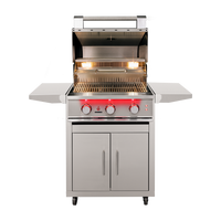 TrueFlame TF25 gas grill with CART-TF-25DC stainless steel cart, hood open